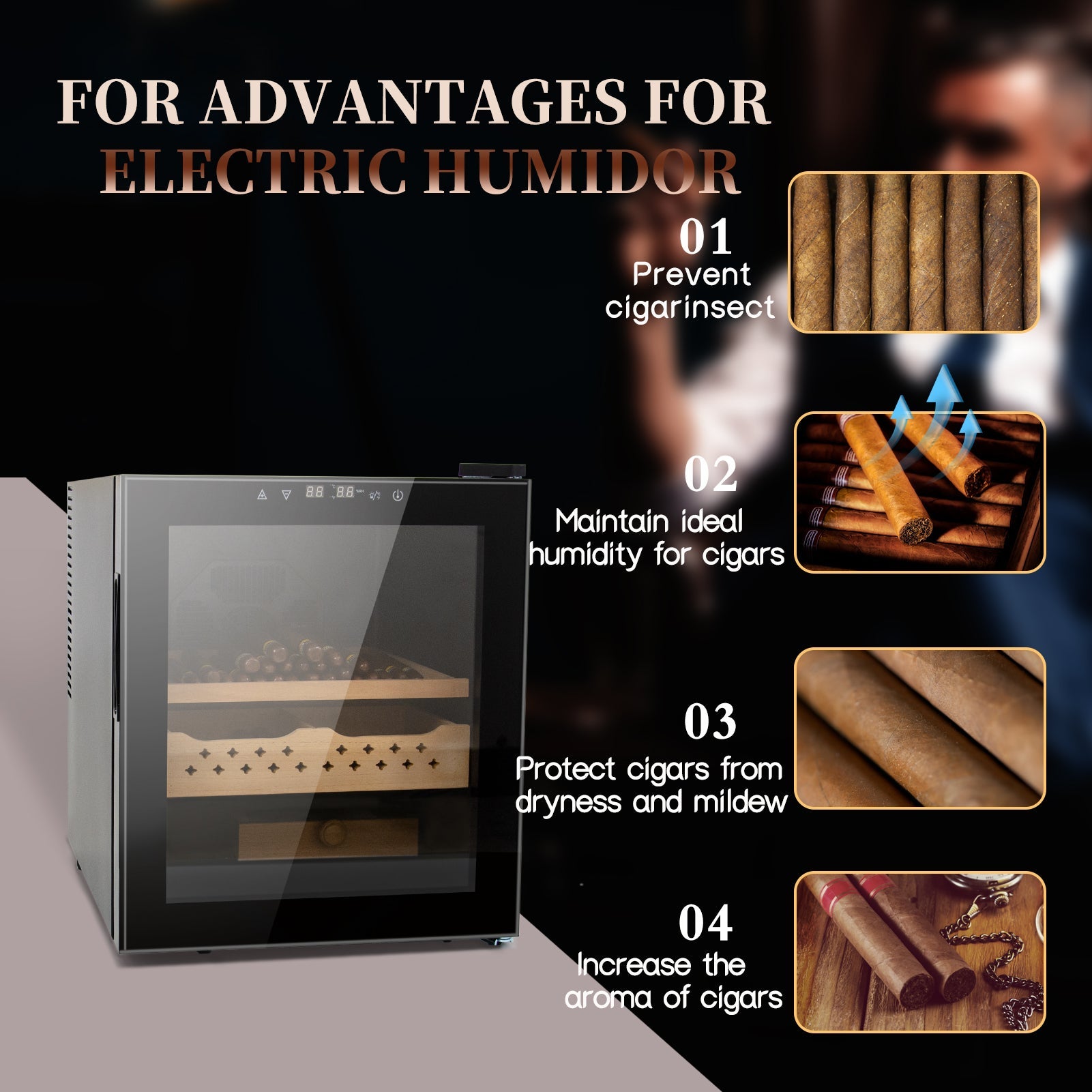 50L Cigar Humidors with 3-IN-1 Cooling, Heating &amp; Humidity Control, 250 Counts Capacity Cigar Humidor Humidifiers with Constant Temperature Controller