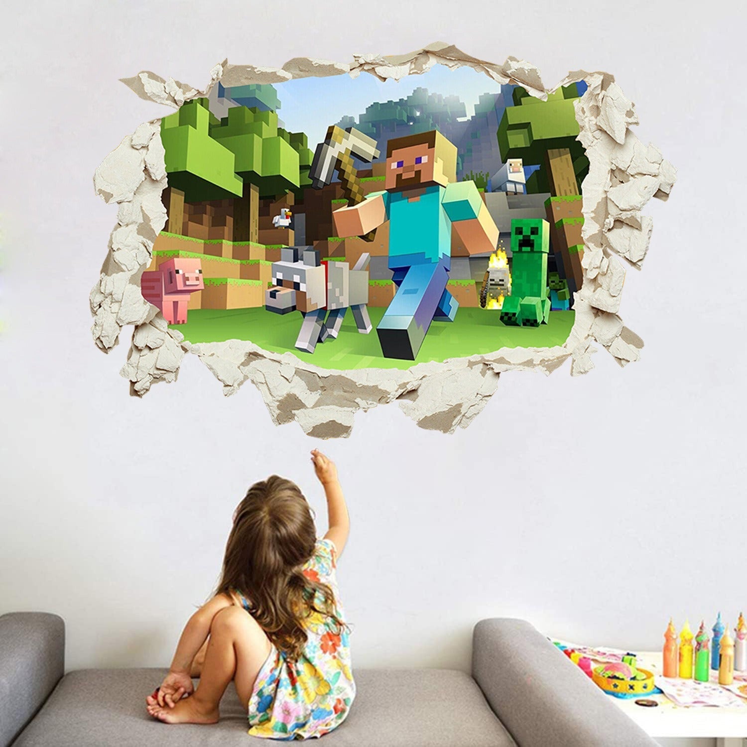 Minecraft run away My World Wall Stickers Living Room Children&