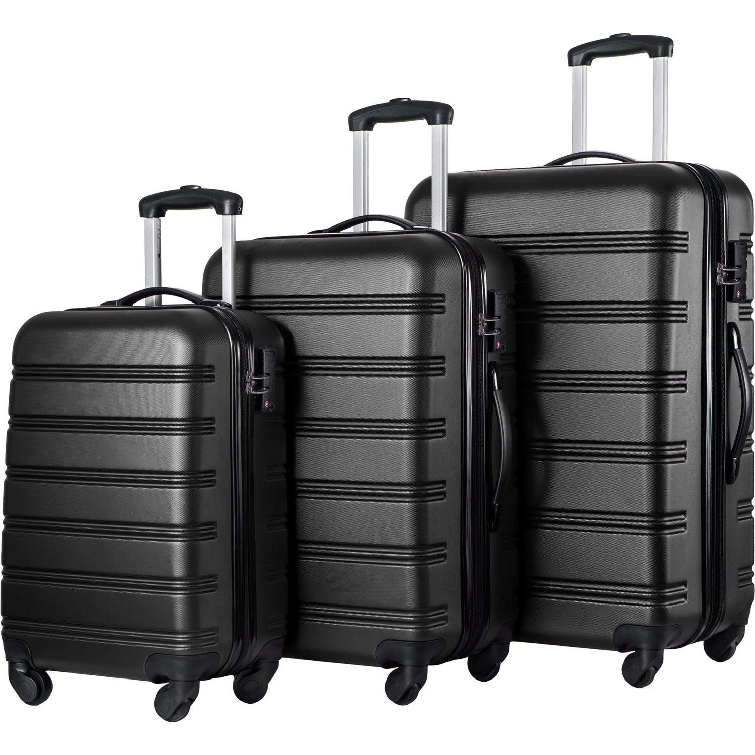 Black 3 Piece Luggage Set Hardside Spinner Suitcase with TSA Lock 20" 24&
