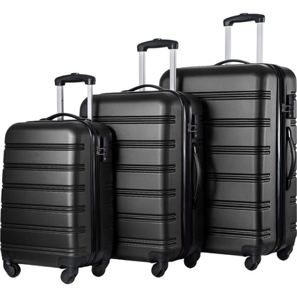 Black 3 Piece Luggage Set Hardside Spinner Suitcase with TSA Lock 20" 24&