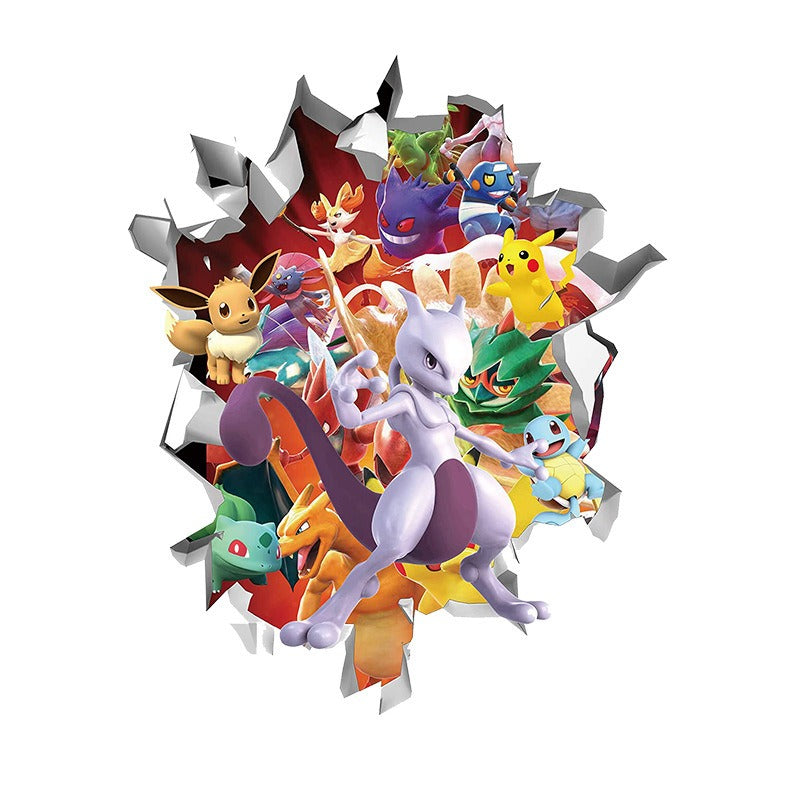 New 3D Pikachu Wall Sticker Pok é mon Wallpaper Self adhesive Cartoon Graffiti Anime Poster Children&