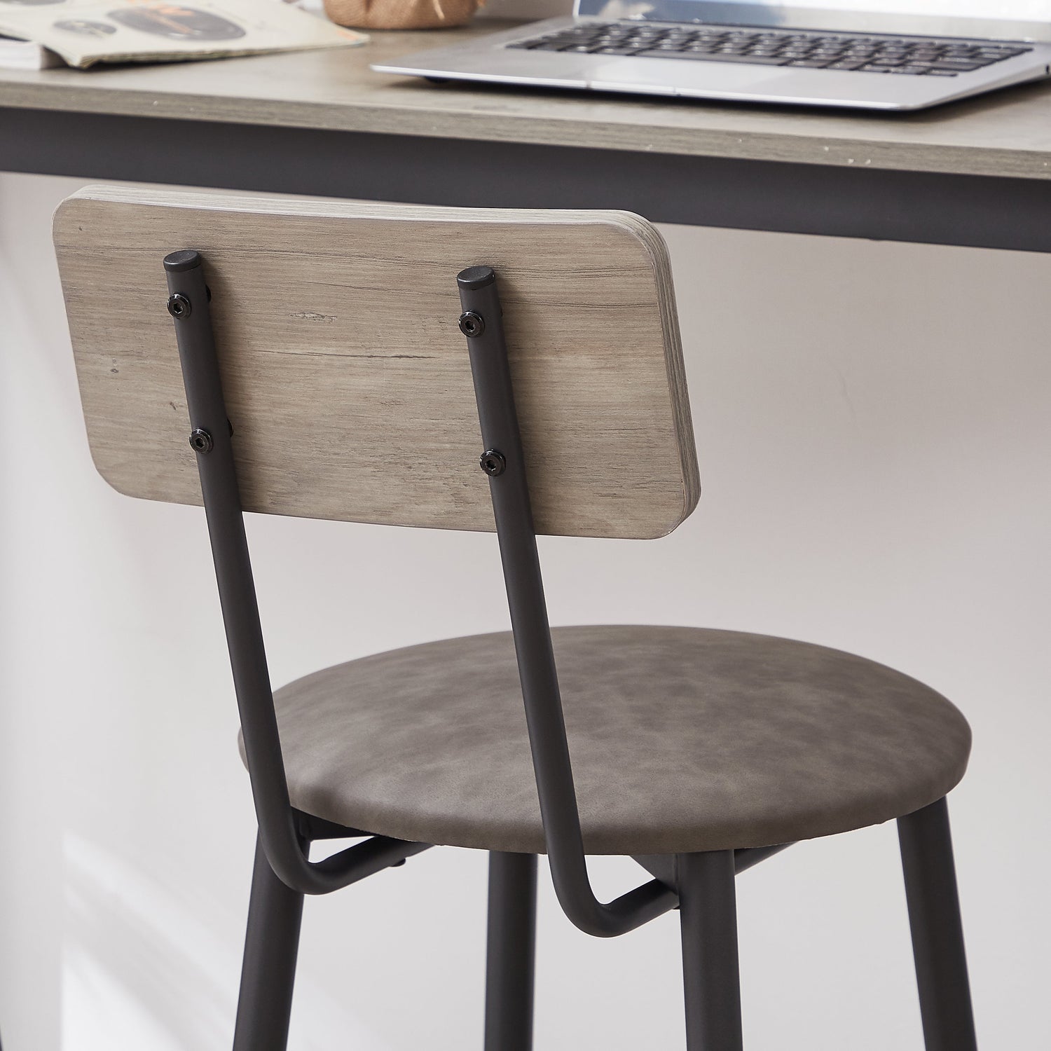 Bar Table Set with 4 Bar stools PU Soft seat with backrest Grey 47.24&