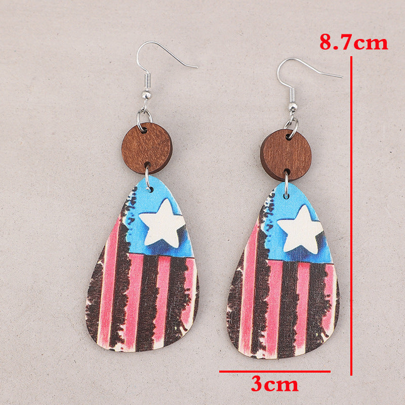 Star &amp; Stripes Wooden Dangle Earrings