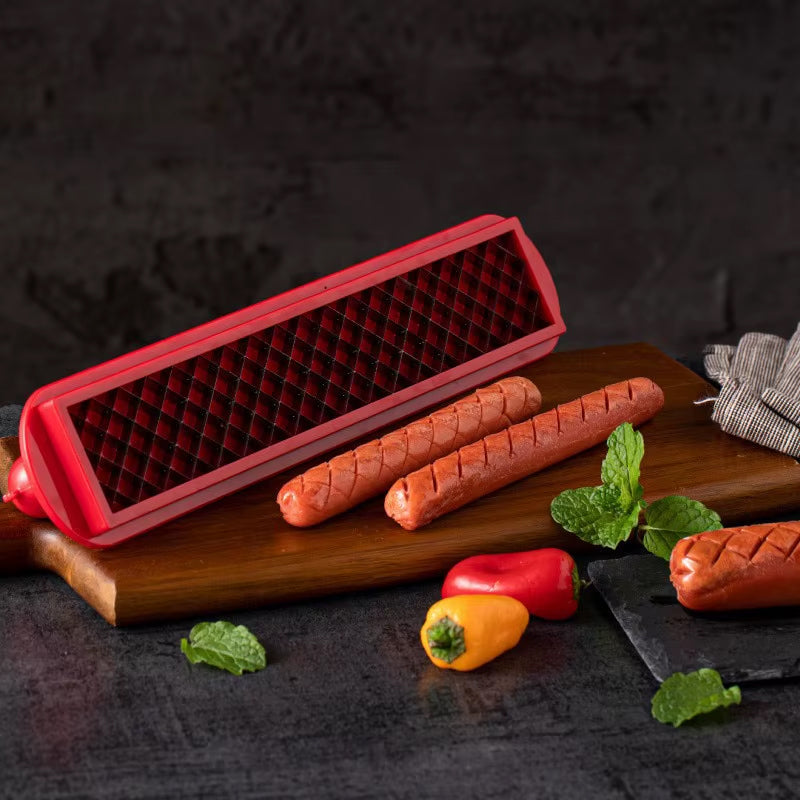Cross - Groove Sausage &amp; Hot Dog Slicer: Precision Mesh, Ideal Kitchen Accessory.