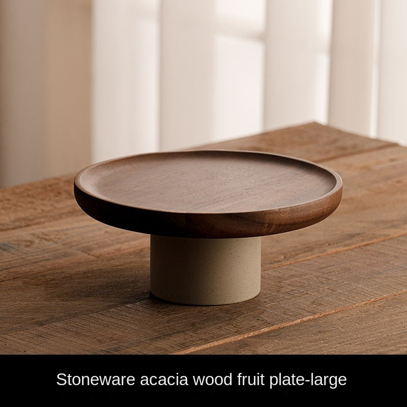 Acacia wood cake tray living room household Dim sum tray clay high fruit tray