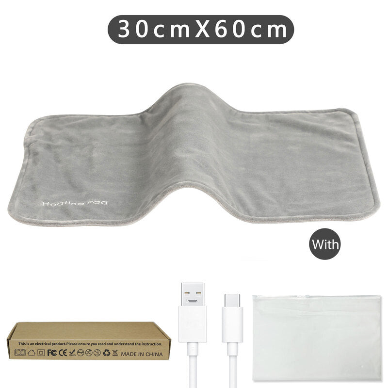 **5V USB grey heating pad (19.6x11.8") with 59" cable for cramps &amp; back pain, works as mini heated blanket.**