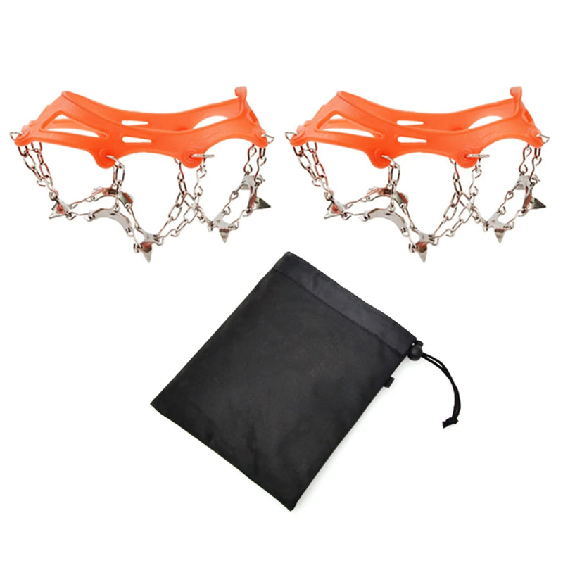 1 Pair Outdoor Climbing Non-slip Ice Snow Grippers 13 Teeth Spike Cleats Crampons for Family Outdoor Camping Accessories