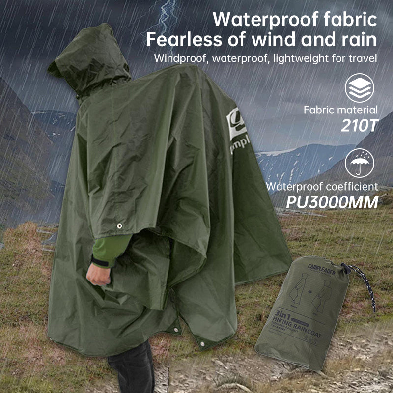 3 - in - 1 Waterproof Rain Poncho for Outdoor Use: Motorcycle, Camping, Hiking &amp; Travel