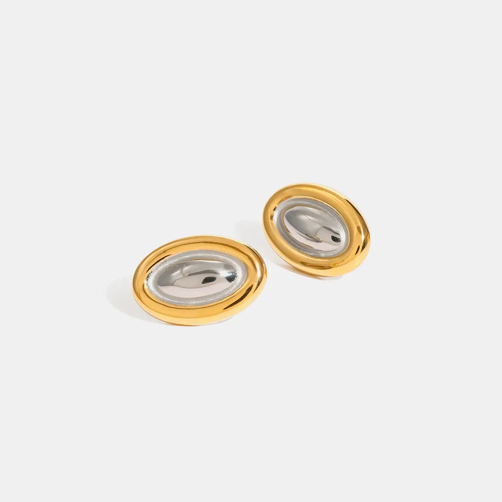 Stainless steel color blocked oval earrings fashionable and versatile titanium steel earrings