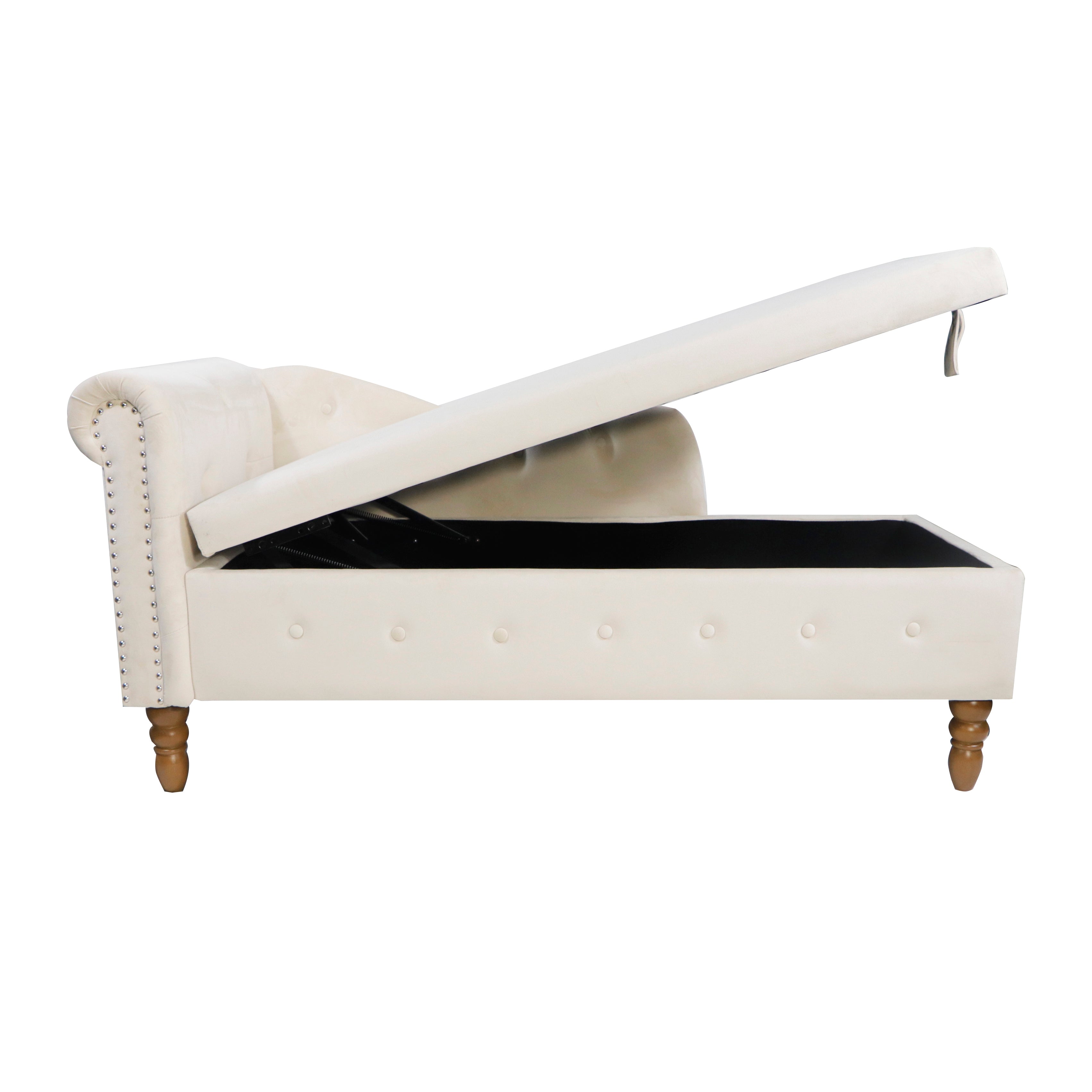 Beige Chaise Lounge Indoor Velvet Lounge Chair for Bedroom with Storage &amp; Pillow Modern Upholstered Rolled Arm Chase Lounge