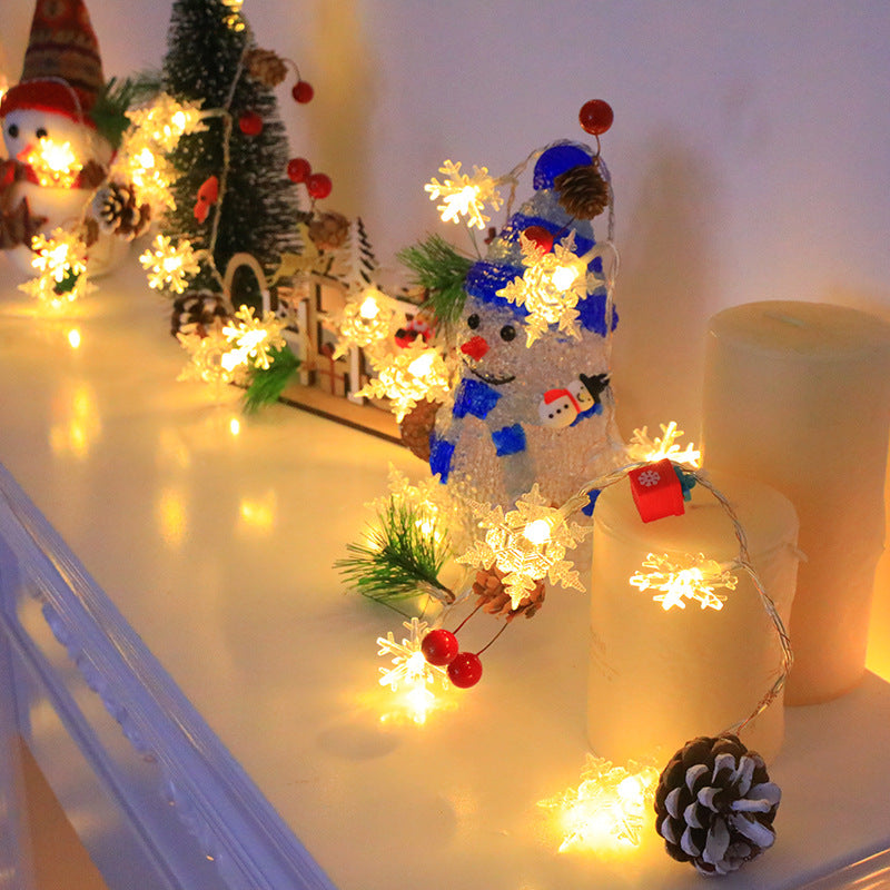 Snowflake Pinecone Christmas Wreath Light String Bell Pine Needle Red Berry Doll Staircase Decorative Light