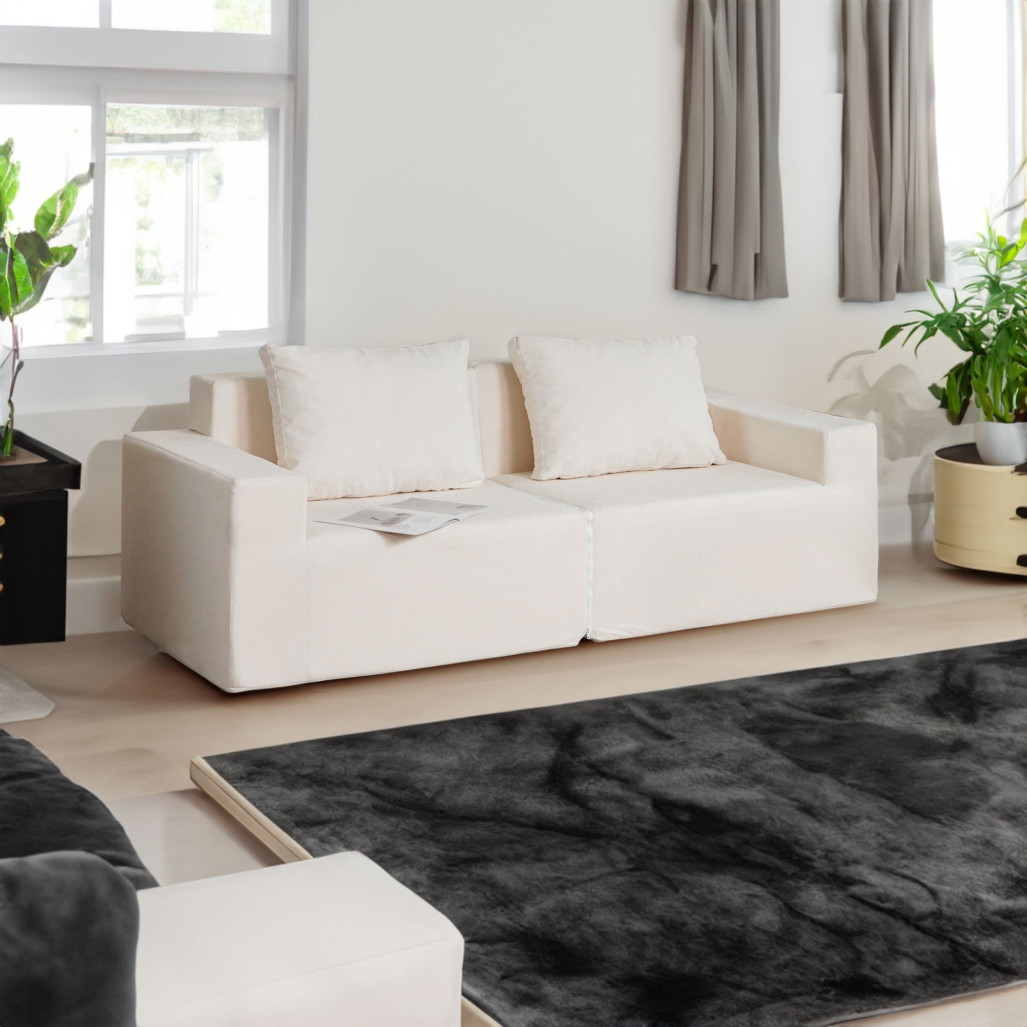 No Installation&amp;Convertible Living room foam sofa chair Loveseat Twin Size with Armrests Removable and Machine Washable Cover