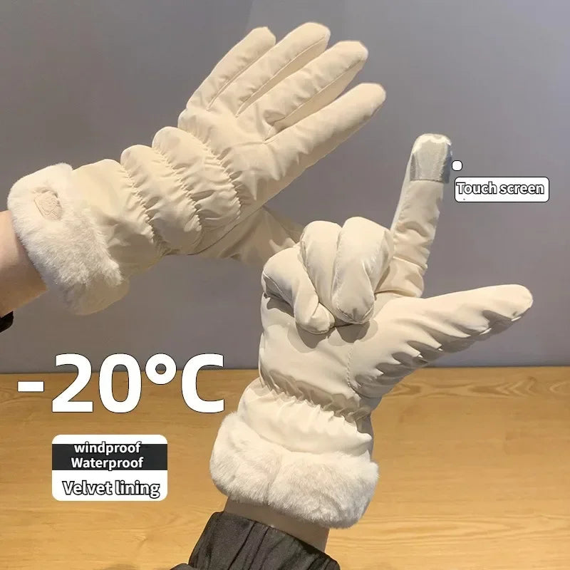 Cute Padded Gloves Little Bear Gloves Women Winter Fleece Thickened Warm Cycling Mountaineering Skiing Plush Cotton Gloves
