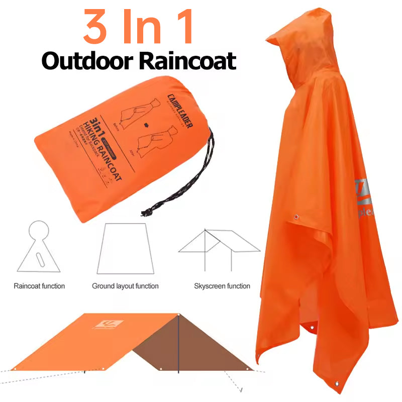 3 - in - 1 Waterproof Rain Poncho for Outdoor Use: Motorcycle, Camping, Hiking &amp; Travel
