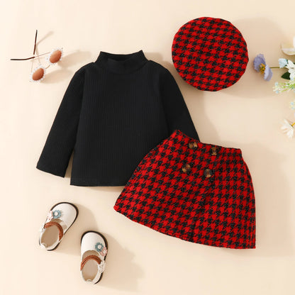 ma&amp;baby 6M-3Y Christmas Newborn Infant Toddler Baby Girl Clothes Sets Knit Long Sleeve Tops Plaid Skirts Hat Xmas Outfits D05