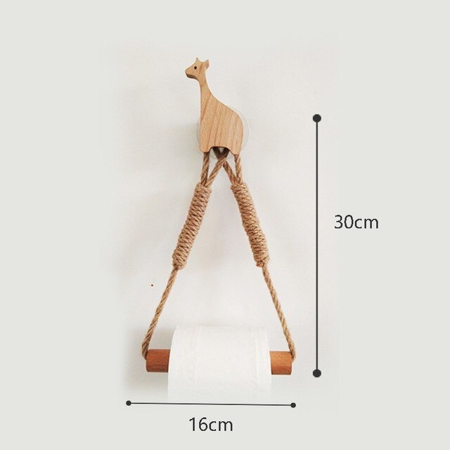 Nordic Indoor Wooden Solid Wood Hemp Rope Animal Tissue Holder Children&
