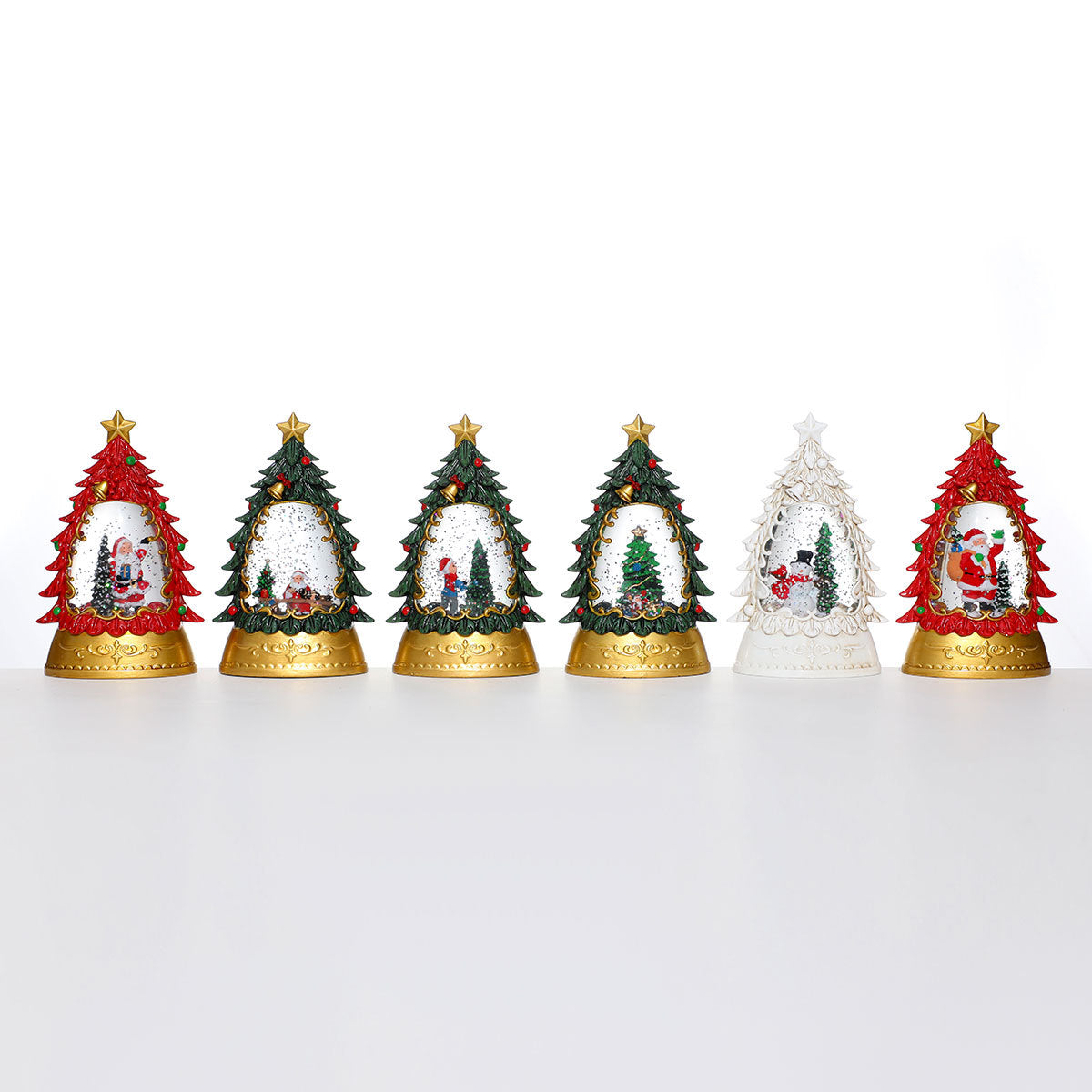 Christmas gifts, painted Christmas trees, glowing candles, oil lamps, children&