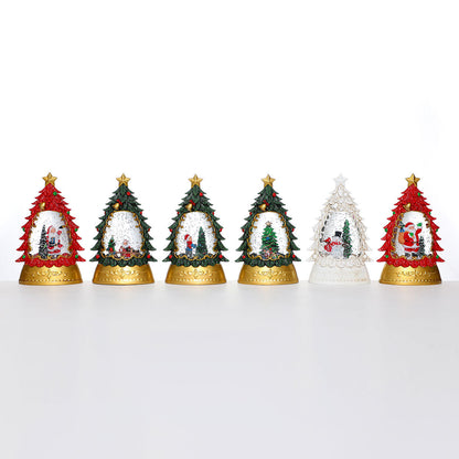 Christmas gifts, painted Christmas trees, glowing candles, oil lamps, children&