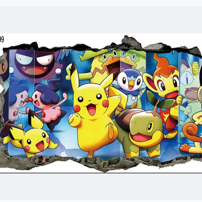 New 3D Pikachu Wall Sticker Pok é mon Wallpaper Self adhesive Cartoon Graffiti Anime Poster Children&