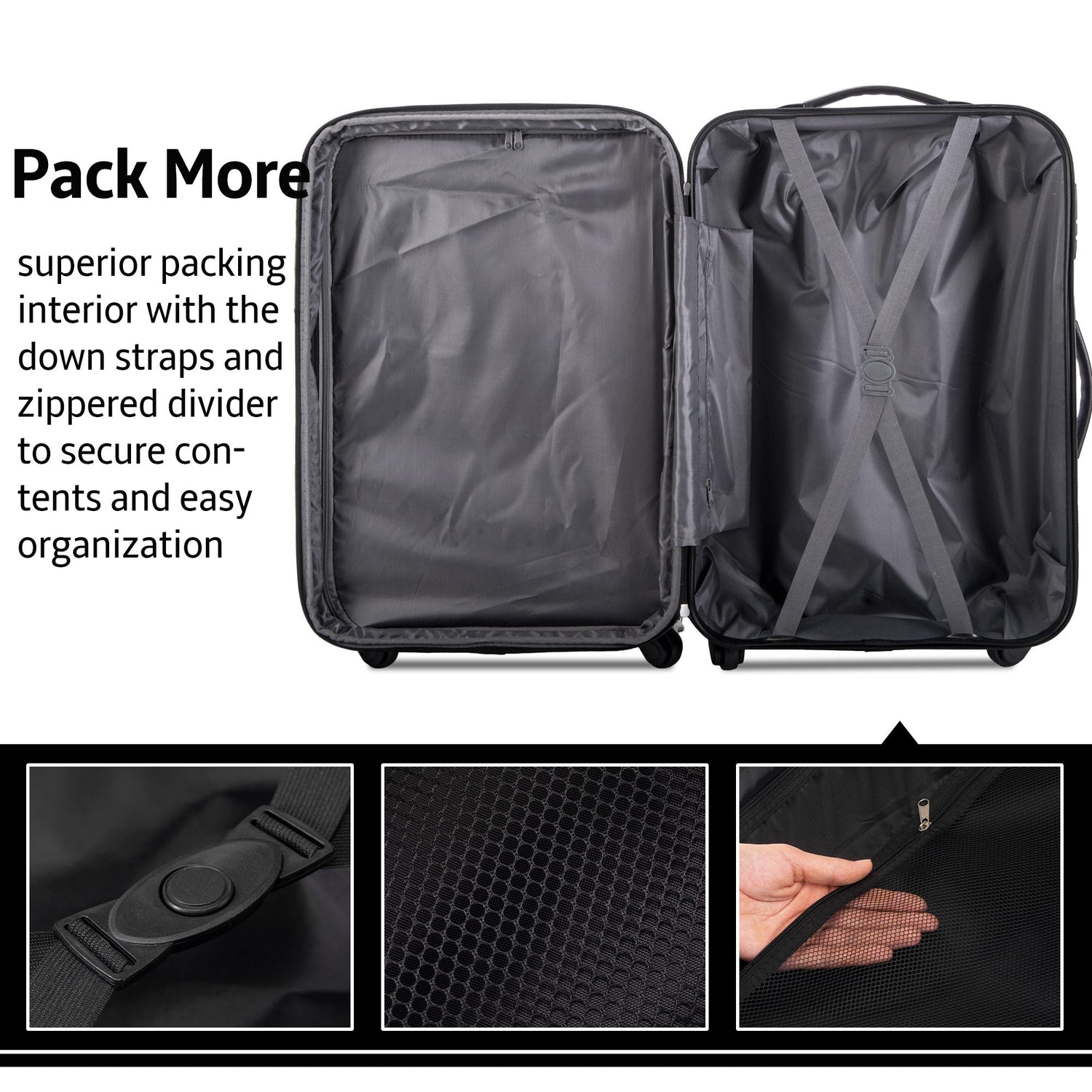 Blue 3 Piece Luggage Set Hardside Spinner Suitcase with TSA Lock 20" 24&