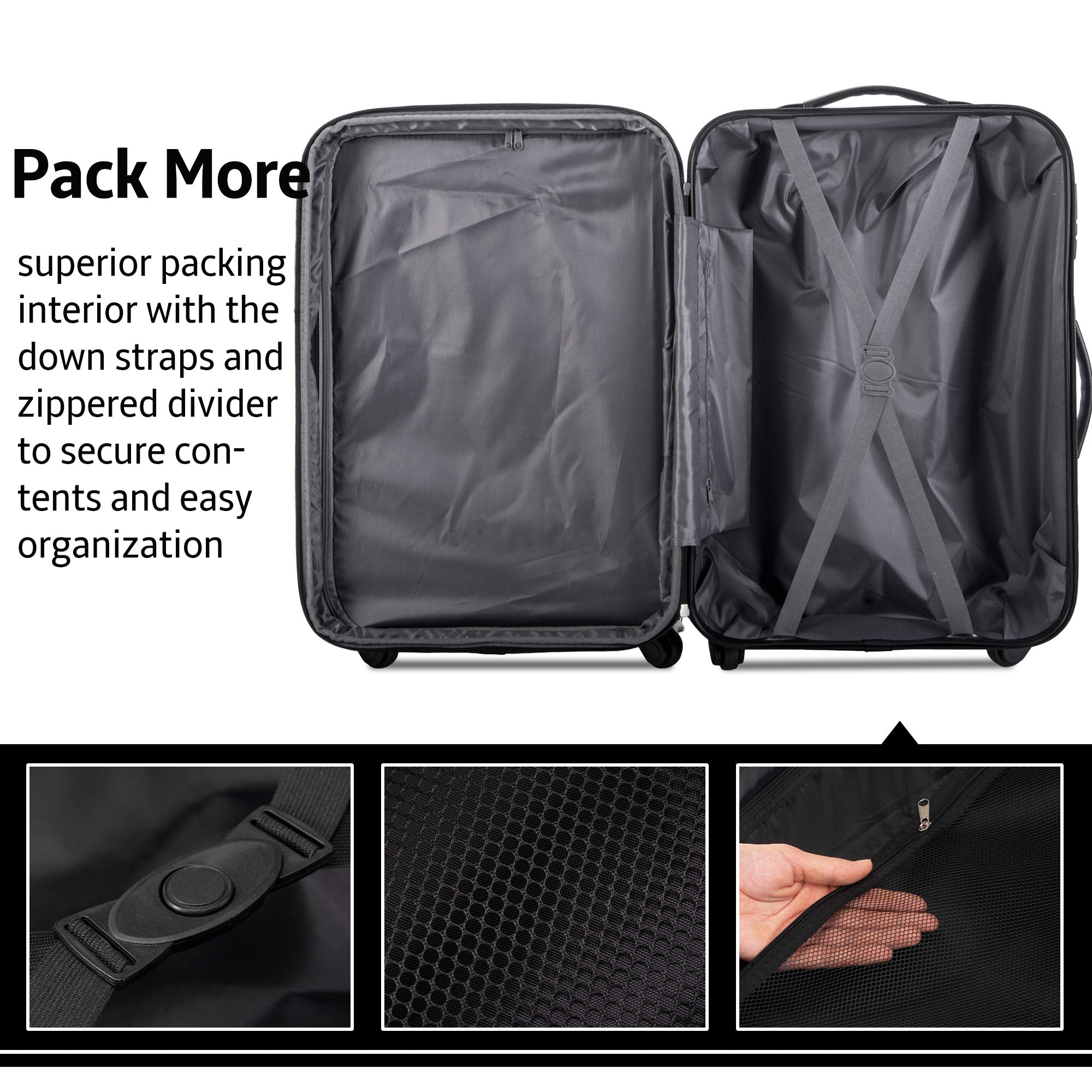 Blue 3 Piece Luggage Set Hardside Spinner Suitcase with TSA Lock 20" 24&