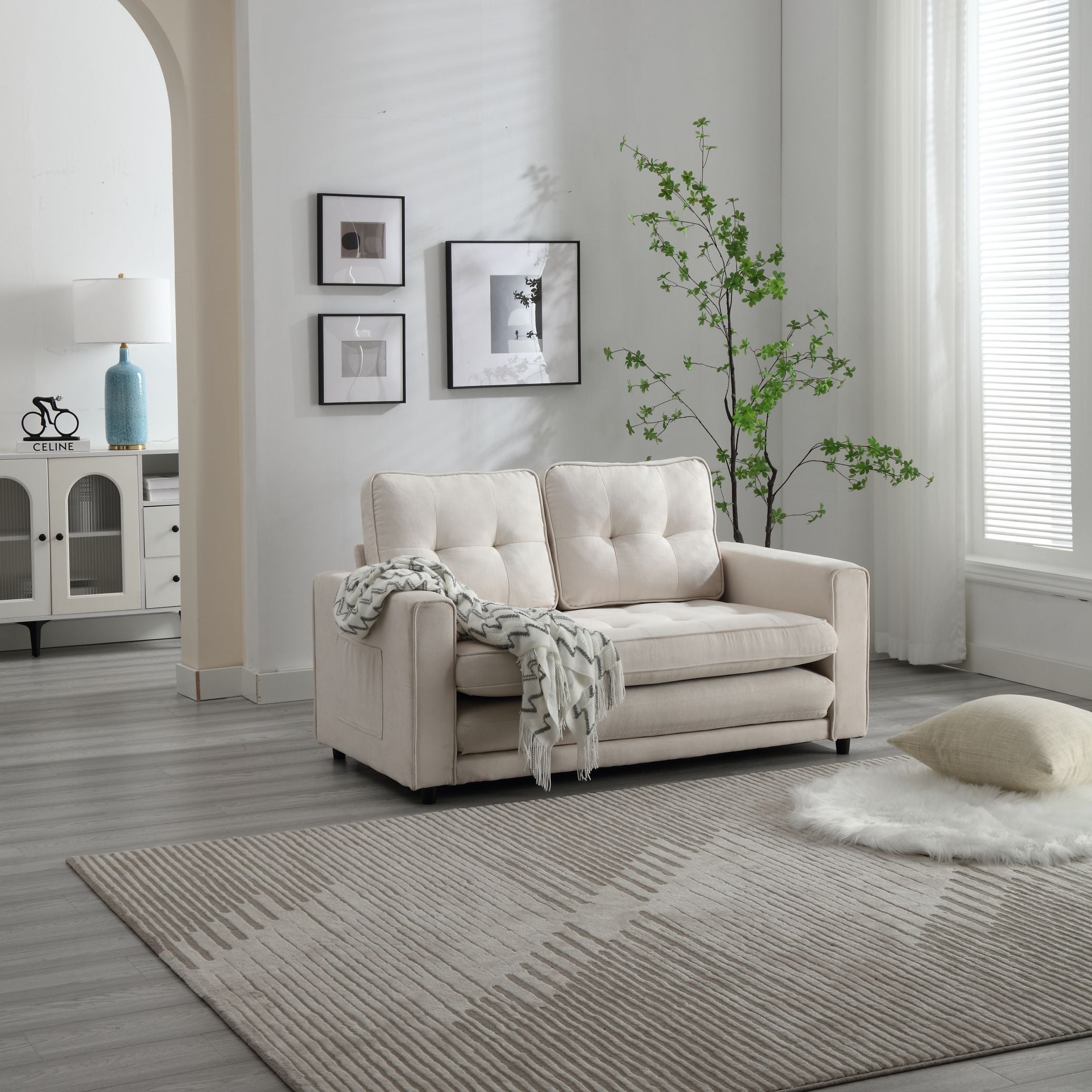 3 Fold Sofa Convertible Futon Couch sleeper sofabed Space saving loveseat Dark Gray &amp; Light Gray &amp; Beige