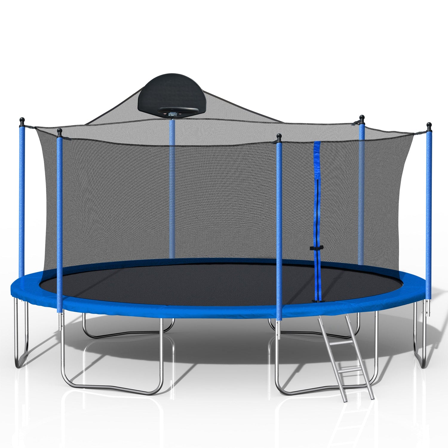 14FT Trampoline for Adults &amp; Kids with Basketball Hoop, Outdoor Trampolines w/Ladder and Safety Enclosure Net for Kids and Adult