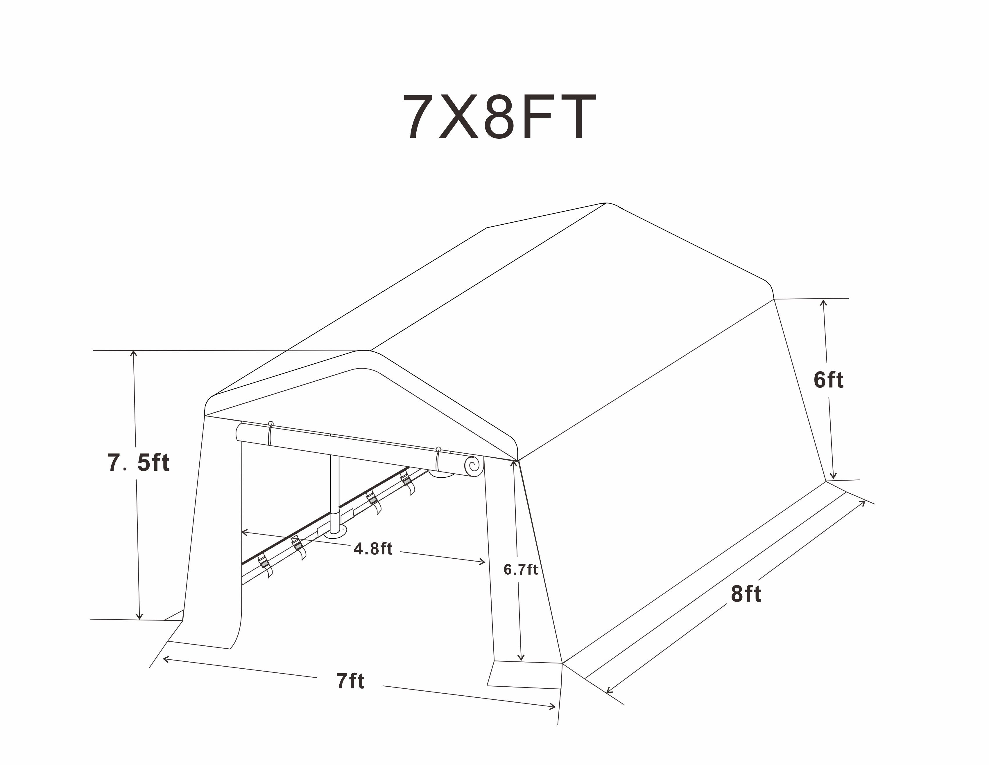 7x8 ft Outdoor Portable Gazebo Storage Shelter Shed with 2 Roll up Zipper Doors &amp; Vents Carport