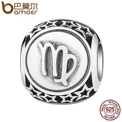 BAMOER 925 Sterling Silver Aquarius Star Sign Zodiac Beads Charms fit Bracelets PSC048