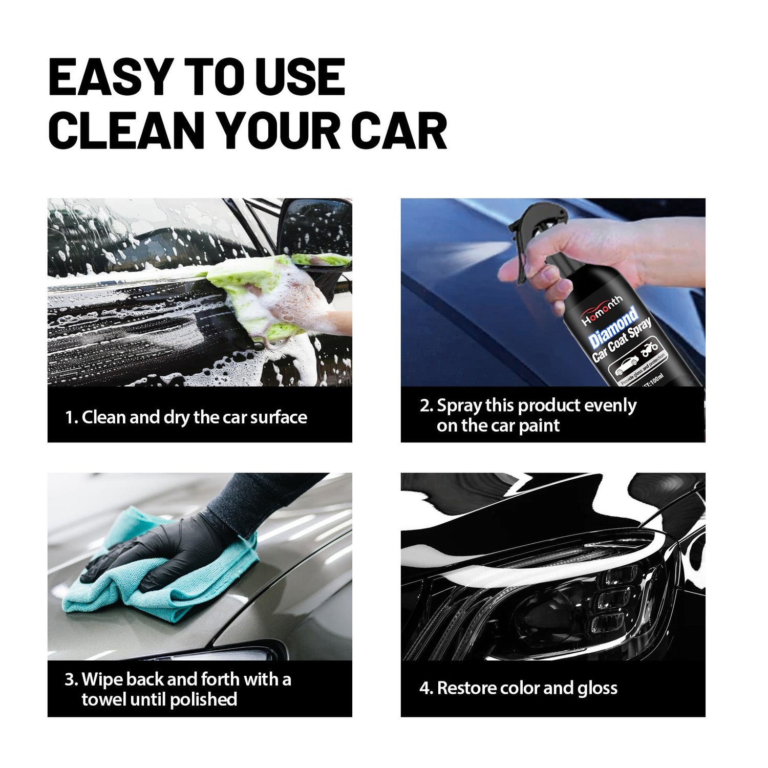 Diamond Car Coat Spray, Car Paint Maintenance Refurbished Paint Surface Cleaning Decontamination Brightening Polishing Coating Spray