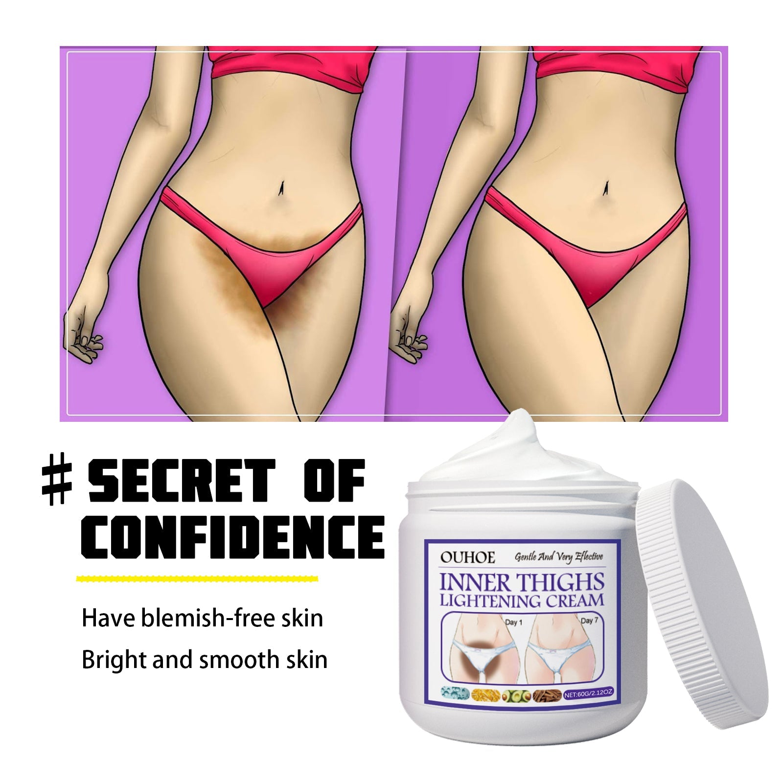 Thigh Beauty Cream, Brightening Inner Thighs, Hydrating And Moisturizing Skin, Cleansing And Caring Leg Beauty Cream