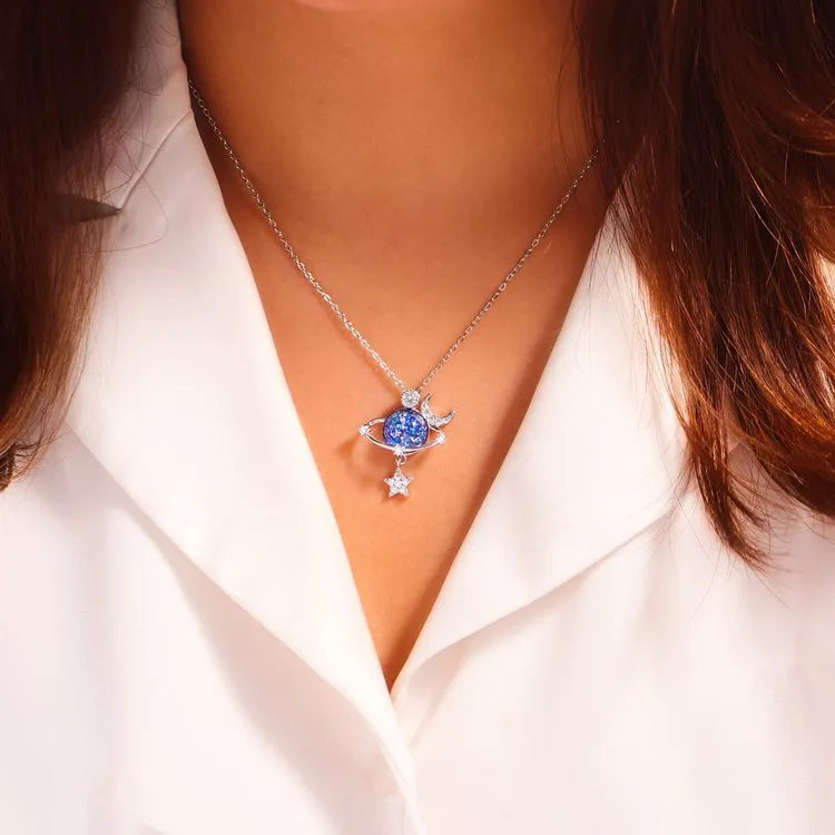 Starry Sky Global Moon Star Set Zircon Necklace Women&