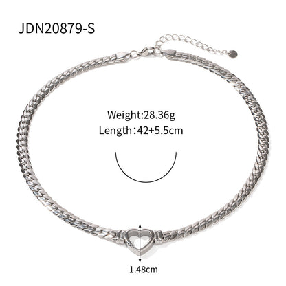 Stainless steel Cuban chain heart-shaped necklace with hollowed out flat snake chain heart pendant necklace for women