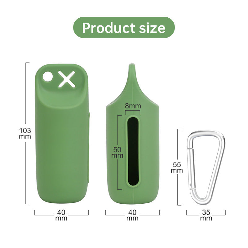 Silicone dog poop bag holder with dispenser, portable, hanging ring &amp; storage case