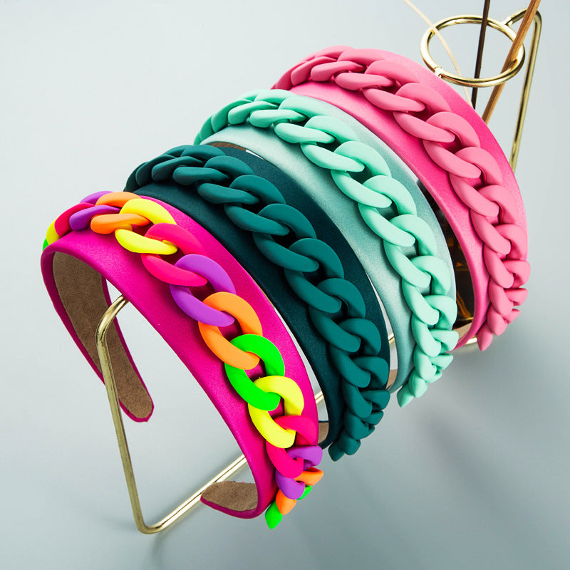 Headband New Fashion Personality Pastoral Style Female Wide-Brimmed Color Chain Decoration Macaron Color Headband