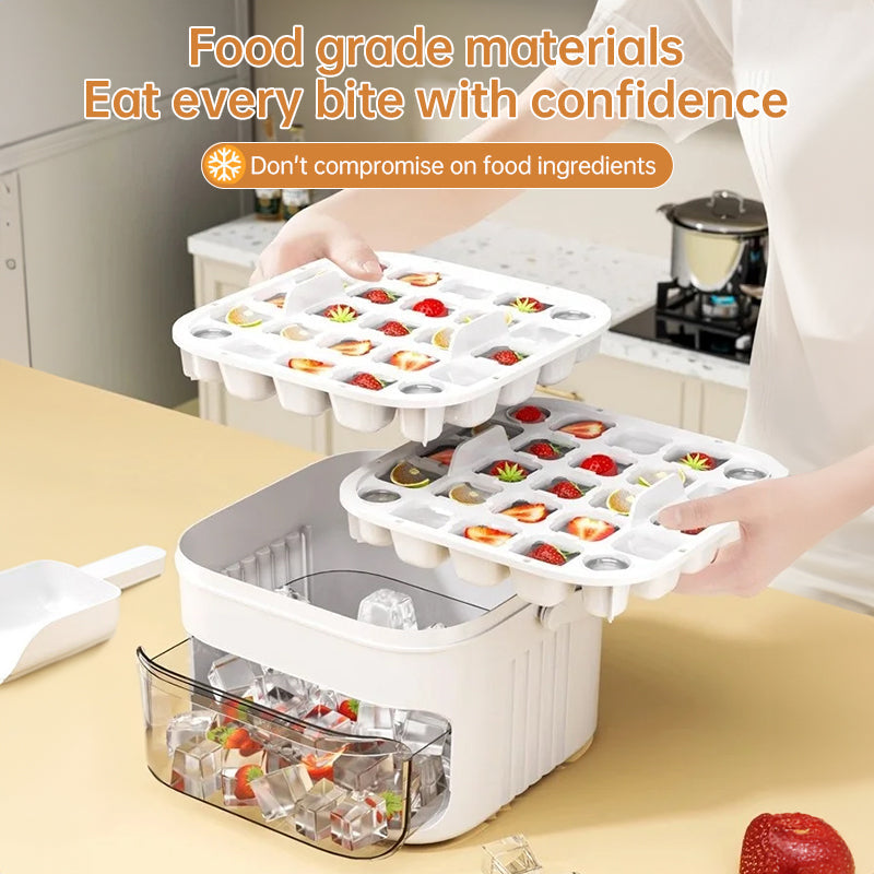 50-grid ice maker with new large capacity - household food-grade plastic double-layer ice storage barrel &amp; ice ball mold set