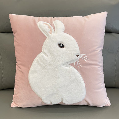 Soft Rabbit Pillow Cover Sofa Cushion Velvet Embroidered Pillow Girl&