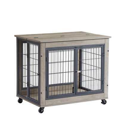 Furniture Dog Cage Crate with Double Doors on Casters. Grey, 31.50&