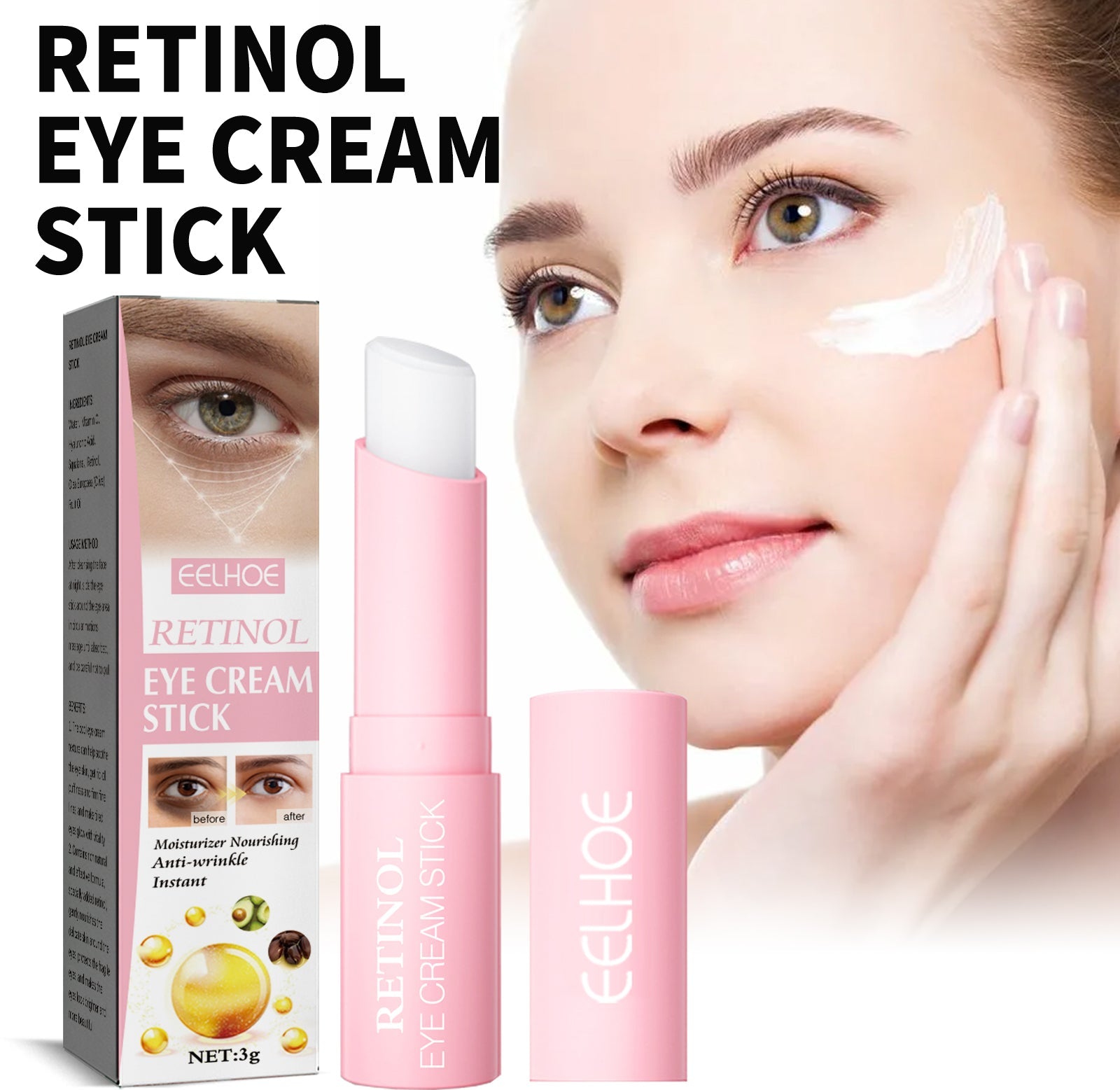 Retinol Eye Cream Stick, Moisturizes And Improves Fine Lines, Crow&