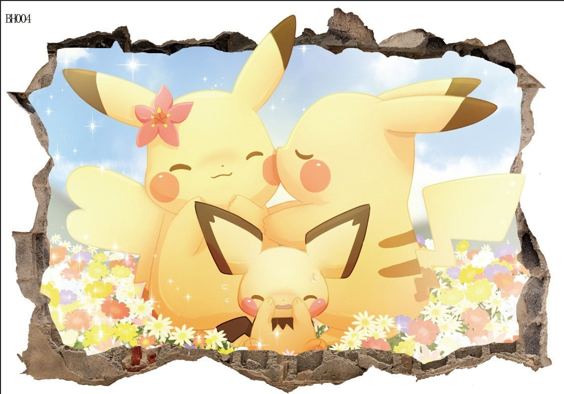 New 3D Pikachu Wall Sticker Pok é mon Wallpaper Self adhesive Cartoon Graffiti Anime Poster Children&
