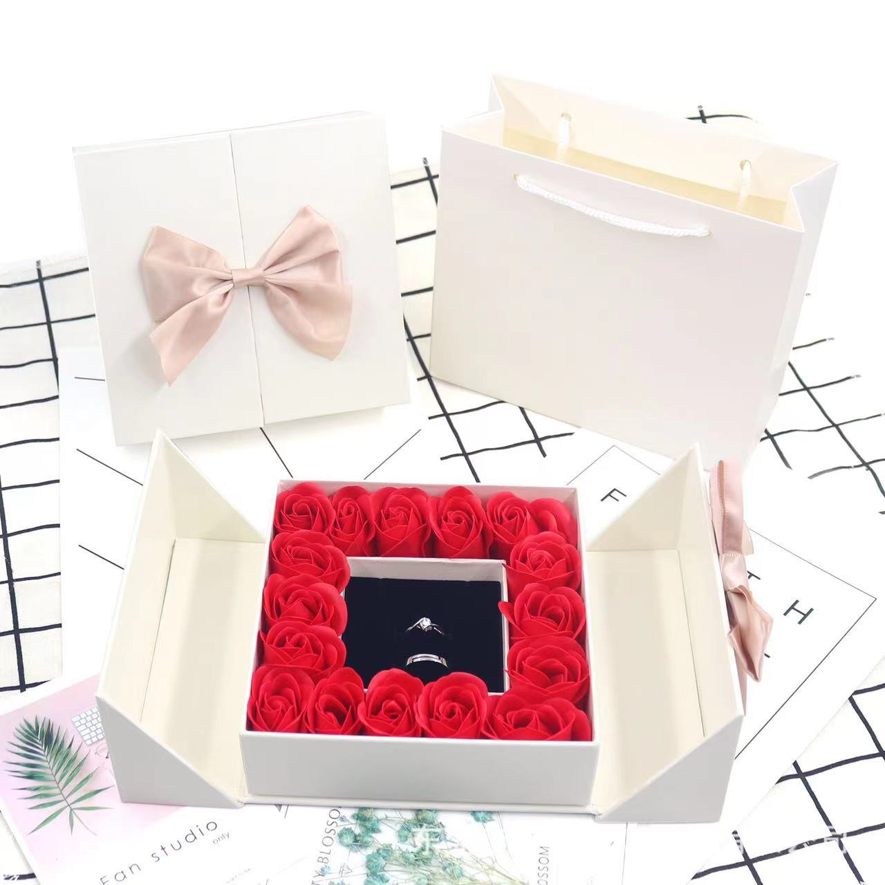 Double door 16 roses eternal flower gift box holiday necklace ring bracelet Valentine&