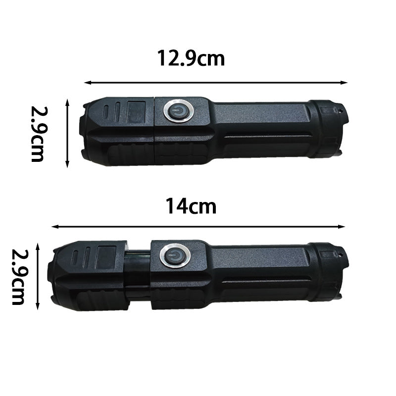 New Telescopic Zoom Glare Flashlight USB Charging Compact Portable Spotlight Long-Range Floodlight Outdoor Lighting