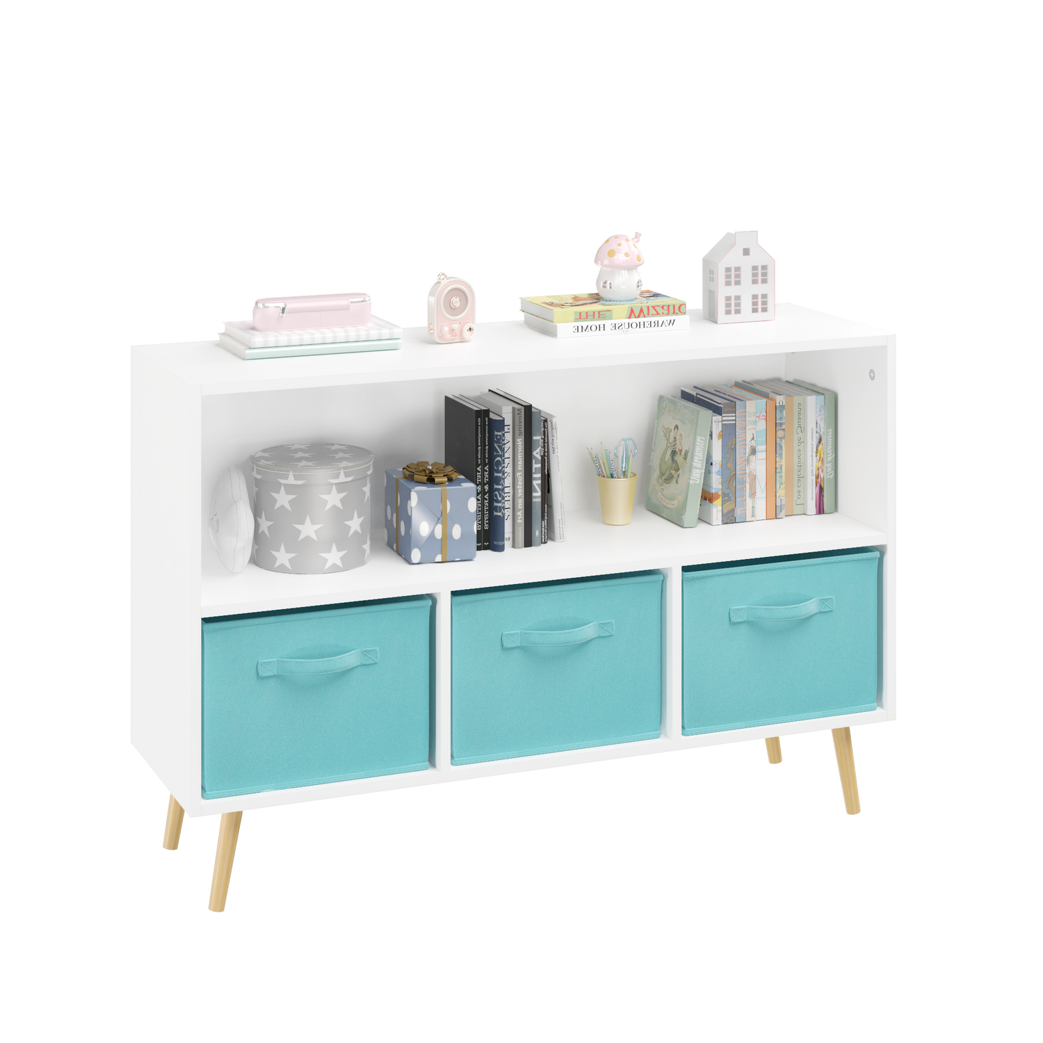 Kids bookcase with Collapsible Fabric Drawers Children&