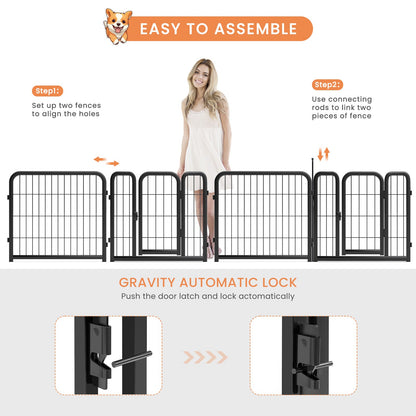 8-panel dog fence, 24 inch small dog pet fence, portable indoor pet game fence. Black, 22.2 inches wide x 23.6 inches high.