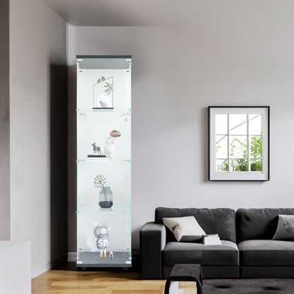 4 glass display cabinets with door shelves, floor standing antique bookshelf, 64.7 "* 16.7" * 14.3 ", black