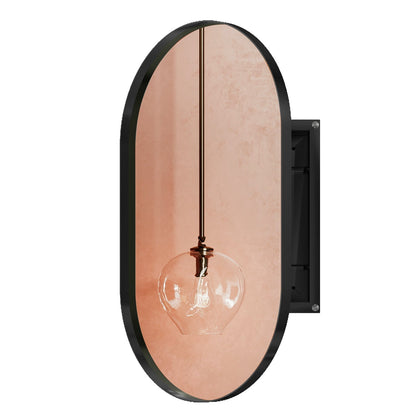 20x34 inch oval embedded medicine cabinet, metal frame bathroom cabinet with mirror and adjustable shelf matte black