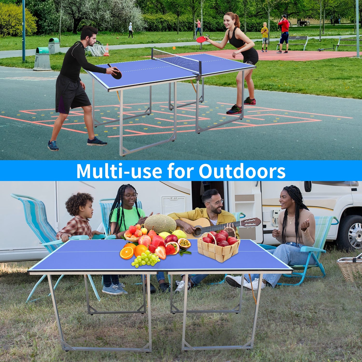6ft Mid-Size Table Tennis Table Foldable &amp; Portable Ping Pong Table Set for Indoor &amp; Outdoor Games with Net