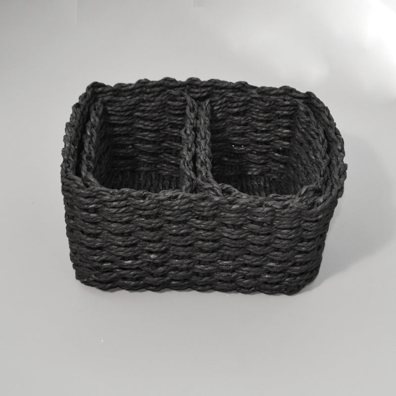 3-Piece Handmade Straw-Woven Paper-Rope Storage Baskets (Decorative &amp; Office Use)