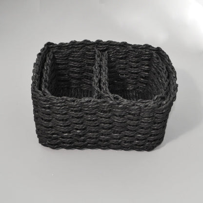 3-Piece Handmade Straw-Woven Paper-Rope Storage Baskets (Decorative &amp; Office Use)