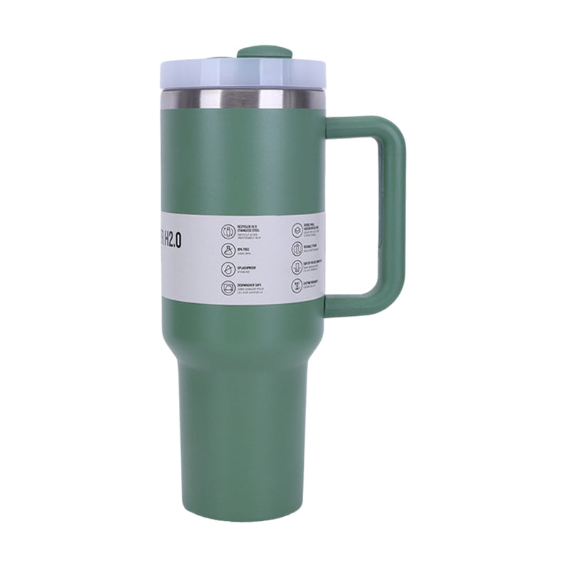 40 oz Insulated Tumbler with Straw, Handle &amp; Lid – Stainless Steel, Hot &amp; Cold Drinks, Fits Car Cup Holders